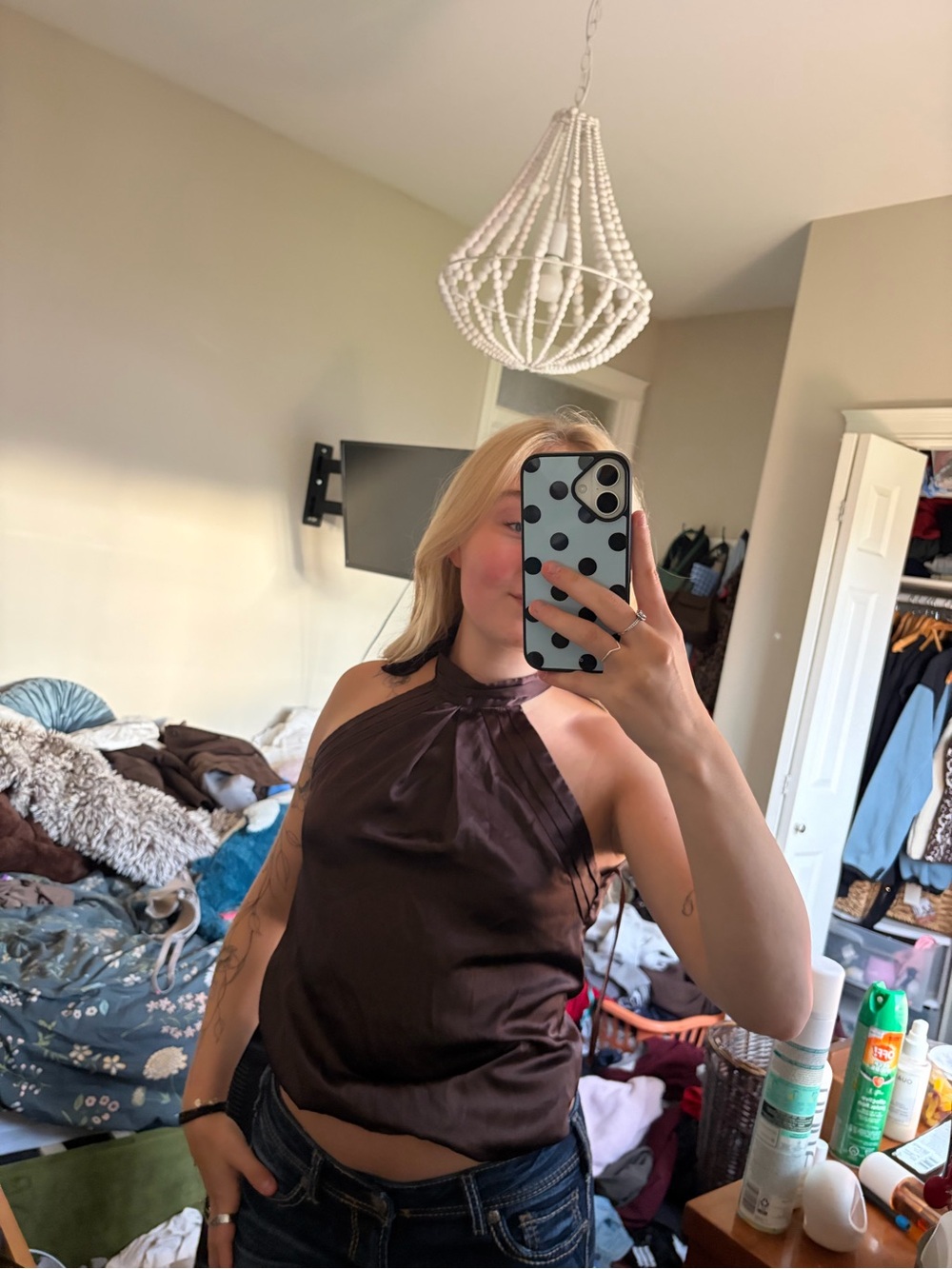 le chateau Brown Satin Halter Camisole